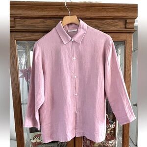 Linen Shirt Women’s Button Down Three Quarter Sleeves Mauve Size S